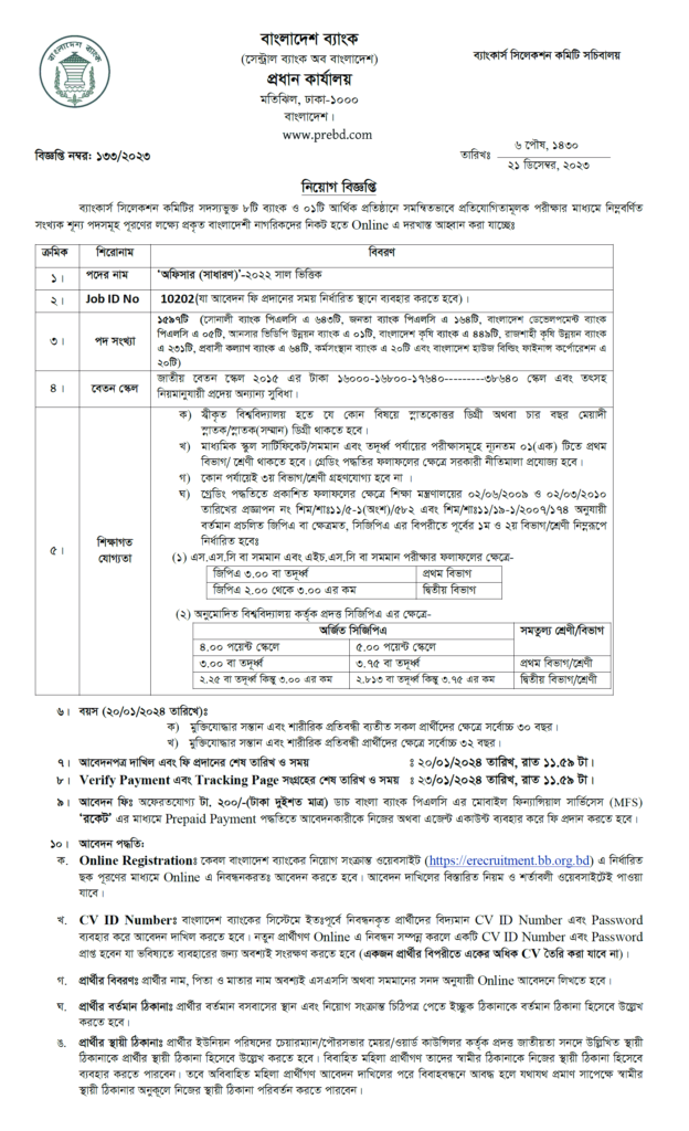 General Officer job Circular