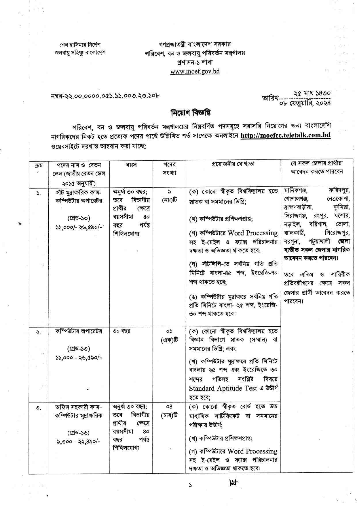 MOFE New Job Circular 2024-moefcc.teletalk.com.bd