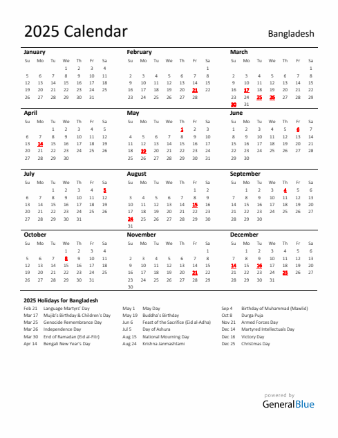 Public Holidays in Bangladesh for 2025